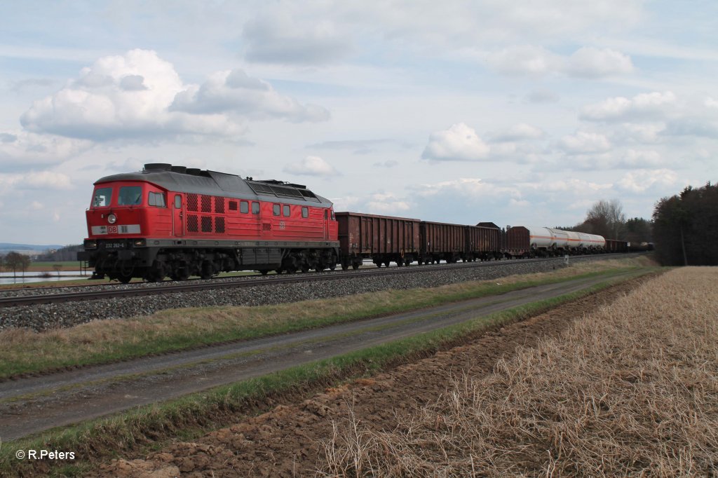 Nochmal 232 262-6 mit dem Umleitergterzug von NN nach Cheb bei Oberteich. 17.04.13