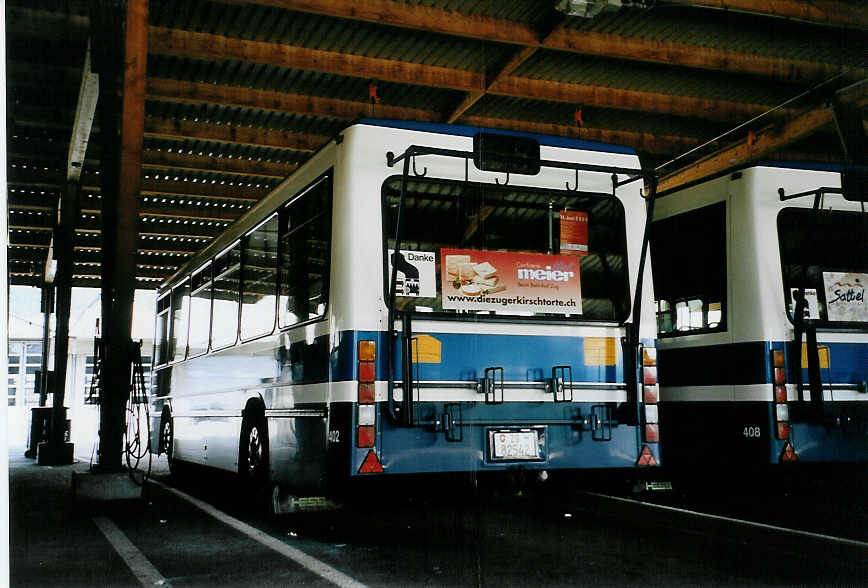 (086'727) - ZVB Zug - Nr. 402/ZG 82'542 - Lanz+Marti/Hess Personenanhnger (ex Nr. 102) am 18. Juni 2006 in Zug, Garage