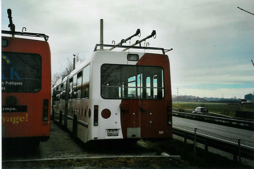 (092'030) - TPF Fribourg - Nr. 511/FR 300'416 - Volvo/Hess Gelenkduobus (ex TF Fribourg Nr. 111) am 17. Februar 2007 in Fribourg, Garage