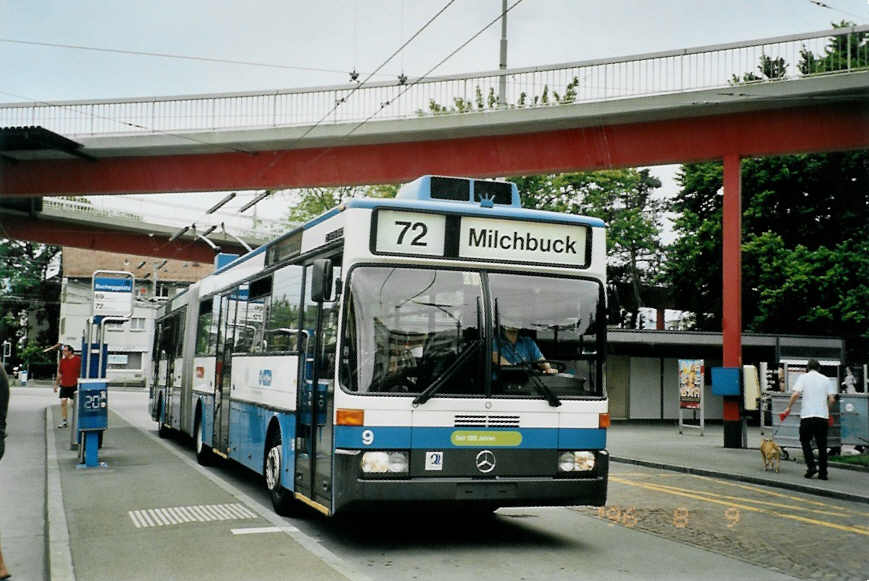 (094'714) - VBZ Zrich - Nr. 9 - Mercedes Gelenktrolleybus am 26. Mai 2007 in Zrich, Bucheggplatz