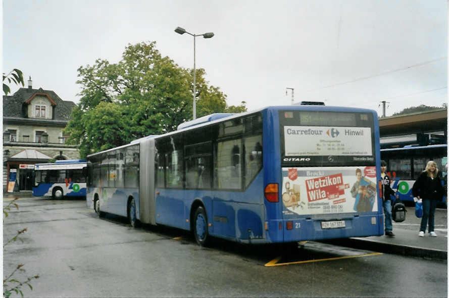 (095'202) - VZO Grningen - Nr. 21/ZH 167'321 - Mercedes am 2. Juni 2007 beim Bahnhof Wetzikon