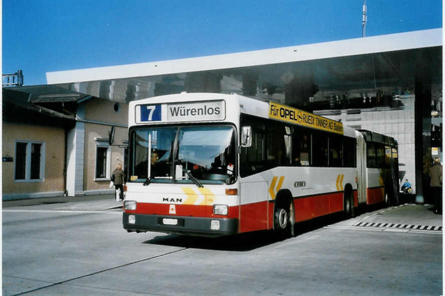 (100'910) - RVBW Wettingen - Nr. 115/AG 226'220 - MAN/R&J am 3. November 2007 beim Bahnhof Baden