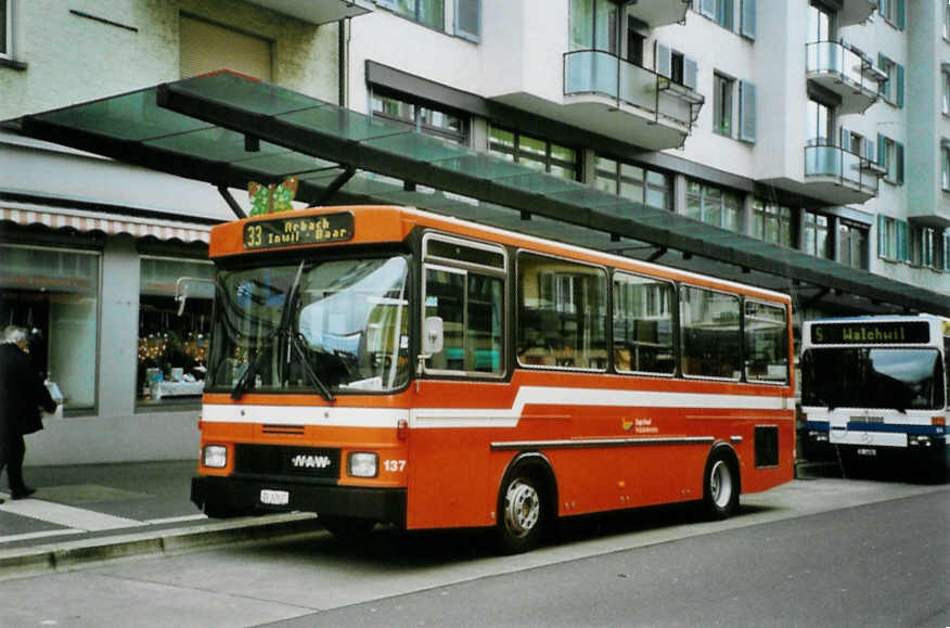 (101'312) - ZVB Zug - Nr. 137/ZG 67'637 - NAW/Hess (ex Nr. 45) am 26. November 2007 beim Bahnhof Zug