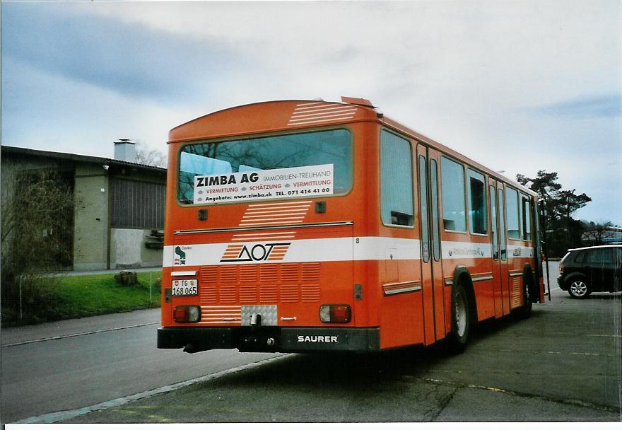 (104'118) - AOT Amriswil - Nr. 8/TG 168'065 - Saurer/Tscher (ex Frommelt, Vaduz) am 4. Februar 2008 in Amriswil, Garage II