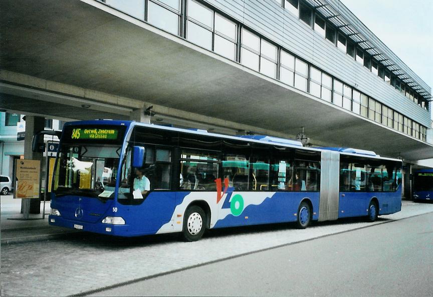 (108'702) - VZO Grningen - Nr. 50/ZH 628'550 - Mercedes am 6. Juli 2008 beim Bahnhof Uster