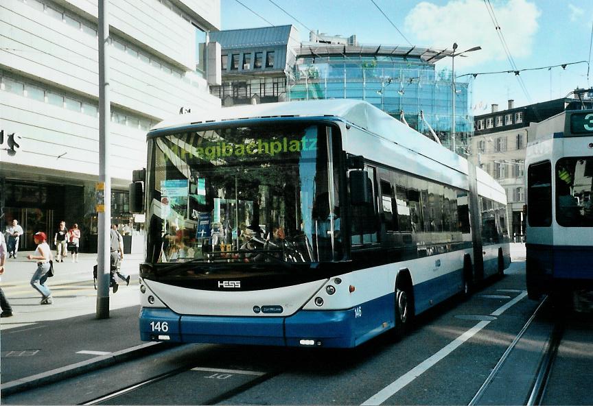 (109'418) - VBZ Zrich - Nr. 146 - Hess/Hess Gelenktrolleybus am 16. Juli 2008 in Zrich, Lwenplatz