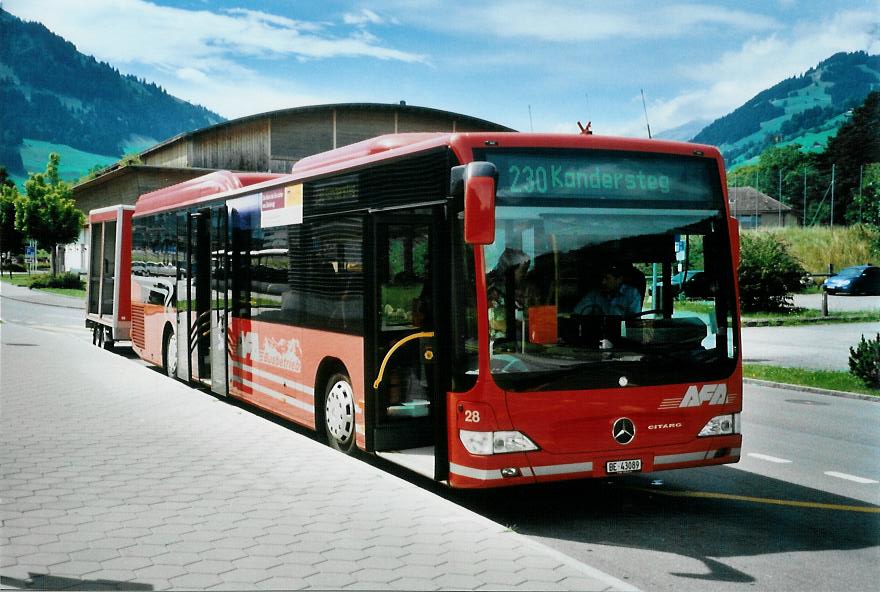 (110'035) - AFA Adelboden - Nr. 28/BE 43'089 - Mercedes am 4. August 2008 beim Bahnhof Frutigen