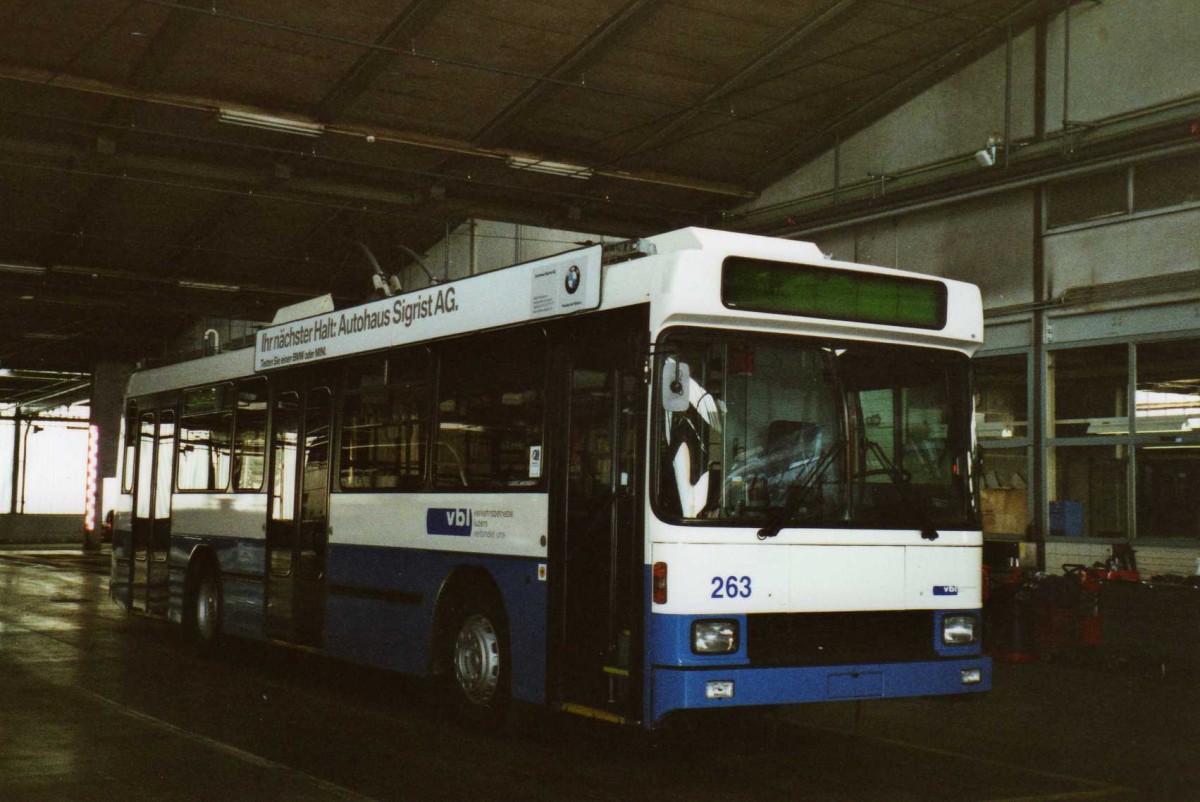 (114'730) - VBL Luzern - Nr. 263 - NAW/R&J-Hess Trolleybus am 7. Mrz 2009 in Luzern, Depot