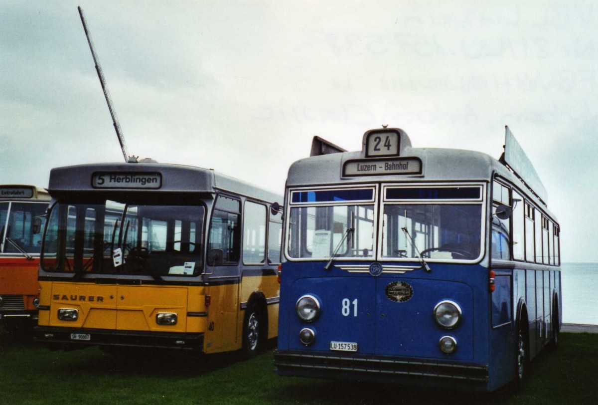 (125'836) - Wanner, Schleitheim - Nr. 40/SH 90'007 - Saurer/Hess (ex Ruklic, Schaffhausen; ex VBSH Schaffhausen Nr. 40; ex VBSH Schaffhausen Nr. 19) 1 VBL Luzern - Nr. 81/LU 157'538 - FBW/Hess am 1. Mai 2010 in Arbon, Arbon Classics