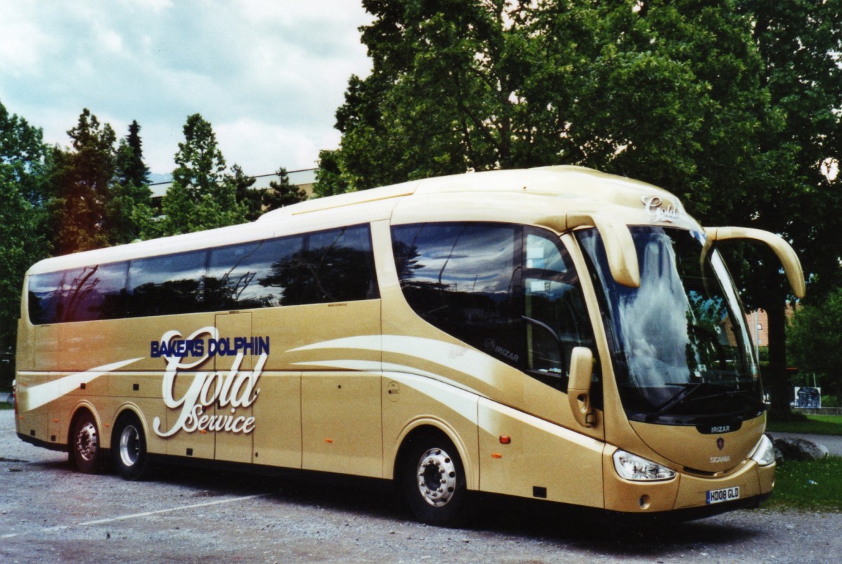 (126'801) - Aus England: Bakers Dolphin, Bristol - HD08 GLD - Scania/Irizar am 31. Mai 2010 in Thun, Lachenwiese