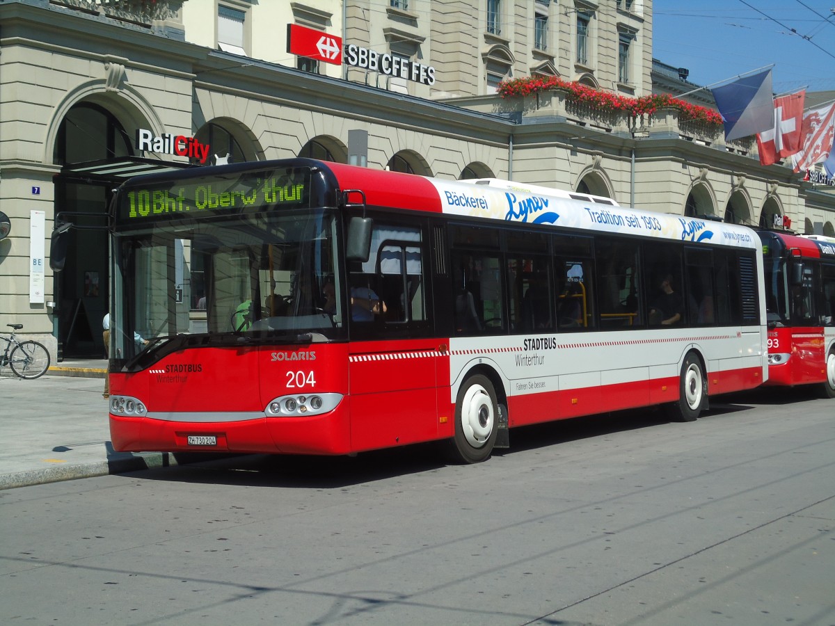 (129'025) - SW Winterthur - Nr. 204/ZH 730'204 - Solaris am 22. August 2010 beim Hauptbahnhof Winterthur