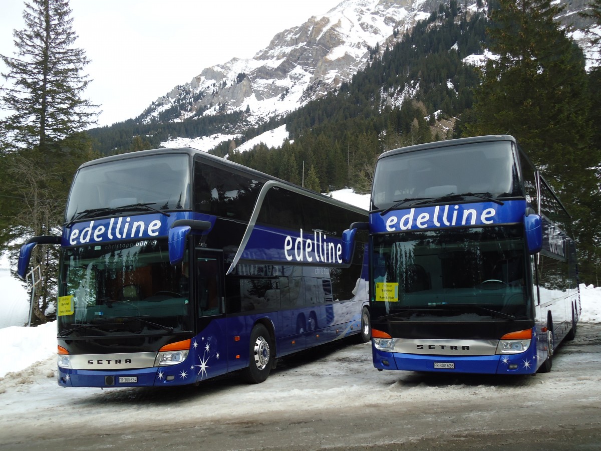 (132'260) - Bhrer, Kerzers - FR 300'624 + FR 300'626 - Setra am 9. Januar 2011 in Adelboden, Unter dem Birg