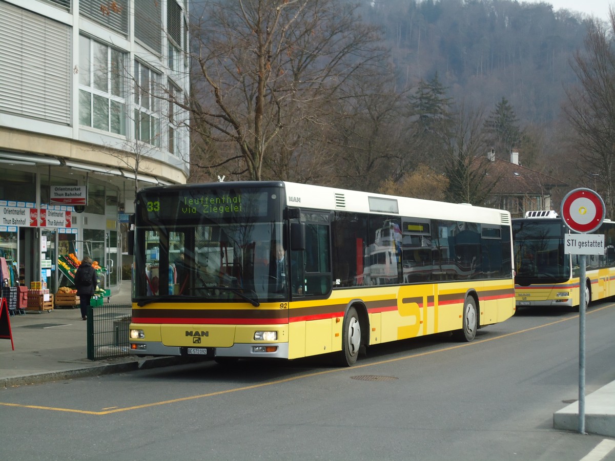 (132'665) - STI Thun - Nr. 92/BE 572'092 - MAN am 4. Mrz 2011 bei der Schifflndte Thun