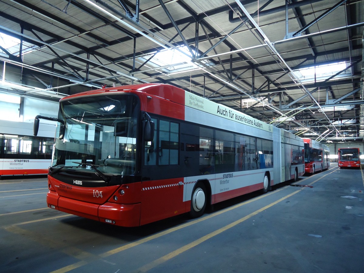 (133'100) - SW Winterthur - Nr. 104 - Hess/Hess Gelenktrolleybus am 20. Mrz 2011 in Winterthur, Depot Grzefeld