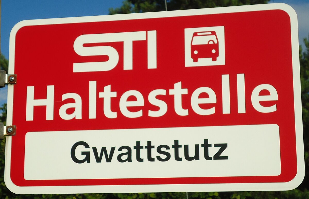 (134'628) - STI-Haltestellenschild - Gwatt, Gwattstutz - am 2. Juli 2011