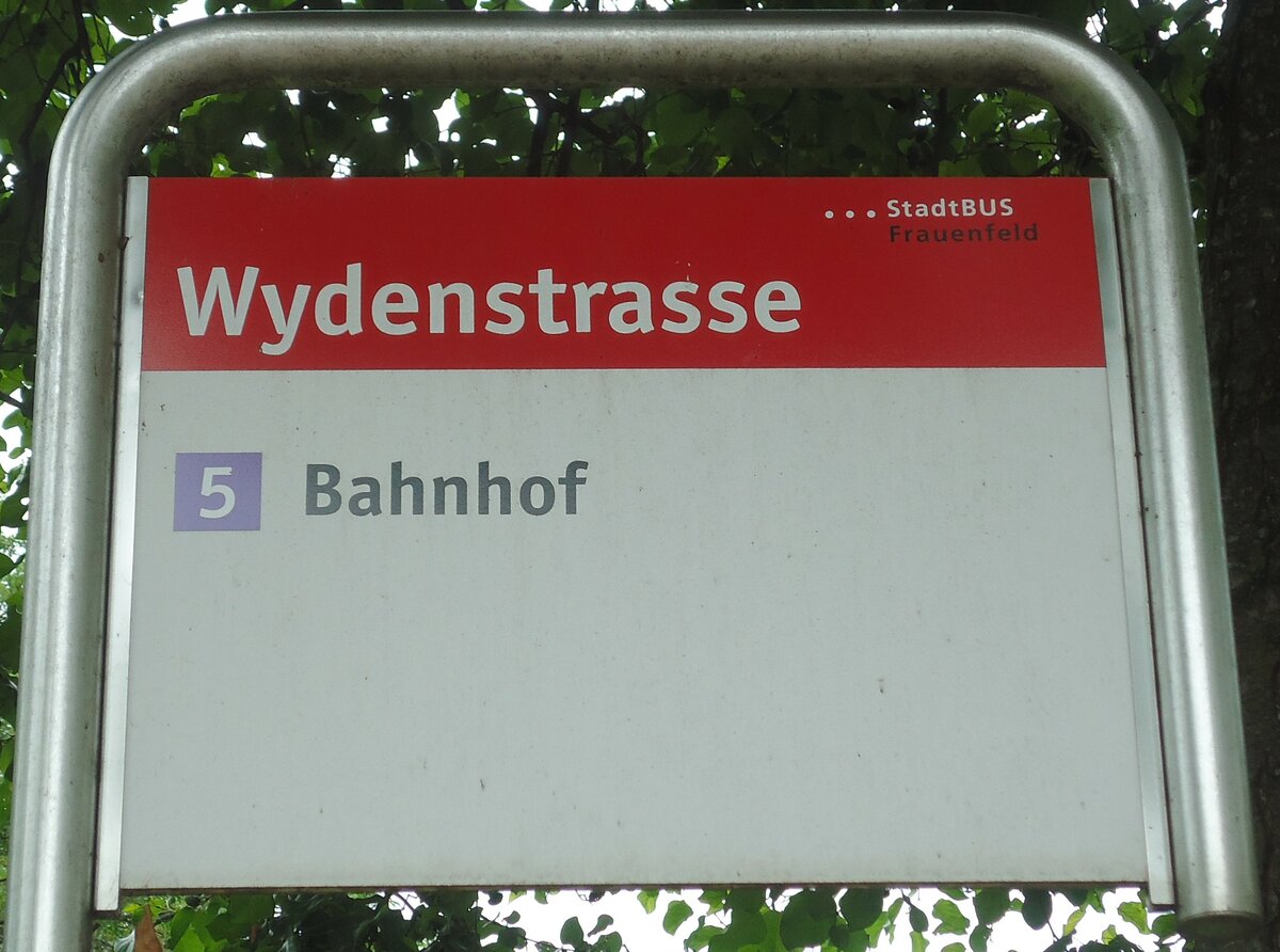 (134'904) - StadtBUS-Haltestellenschild - Frauenfeld, Wydenstrasse - am 10. Juli 2011