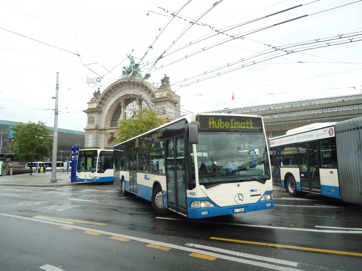 (135'843) - VBL Luzern - Nr. 566/LU 15'061 - Mercedes (ex Gowa, Luzern Nr. 66) am 5. September 2011 beim Bahnhof Luzern