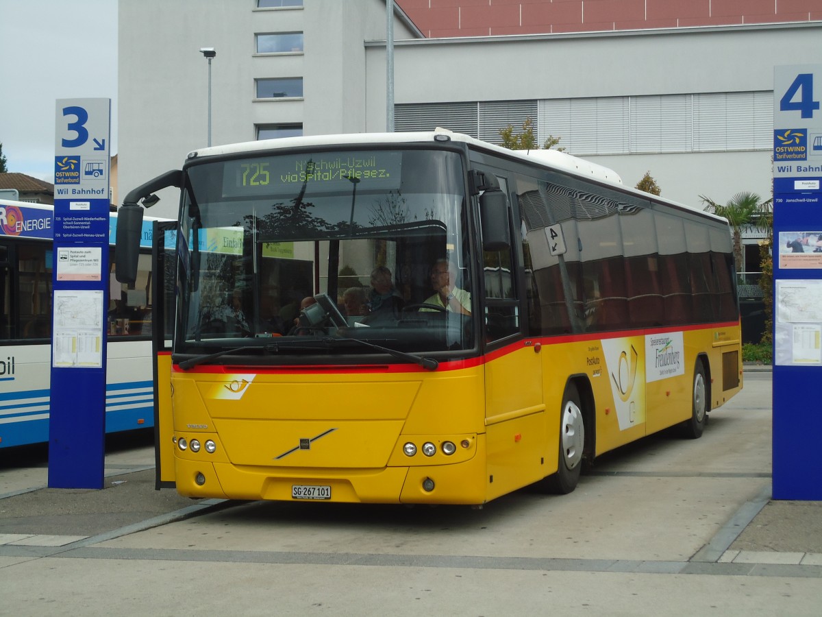 (135'904) - Schmidt, Jonschwil - SG 267'101 - Volvo (ex Postautobetriebe Unteres Toggenburg, Ltisburg) am 14. September 2011 beim Bahnhof Wil