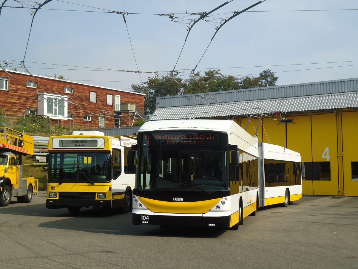 (136'055) - VBSH Schaffhausen - Nr. 104 - Hess/Hess Gelenktrolleybus am 25. September 2011 in Schaffhausen, Busdepot