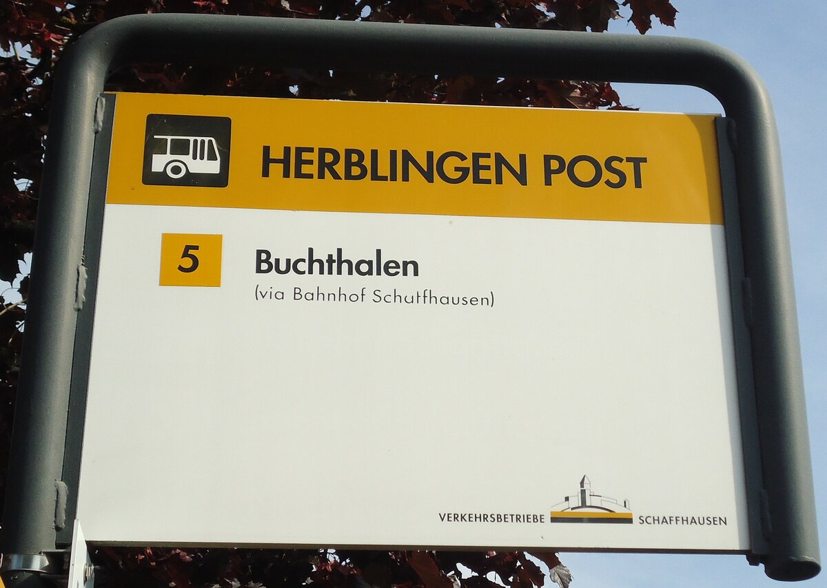 (136'092) - VERKEHRSBETRIEBE SCHAFFHAUSEN-Haltestellenschild - Schaffhausen, Herbligen Post