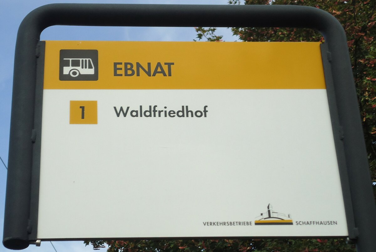 (136'218) - VERKEHRSBETRIEBE SCHAFFHAUSEN-Haltestellenschild - Schaffhausen, Ebnat - am 25. September 2011