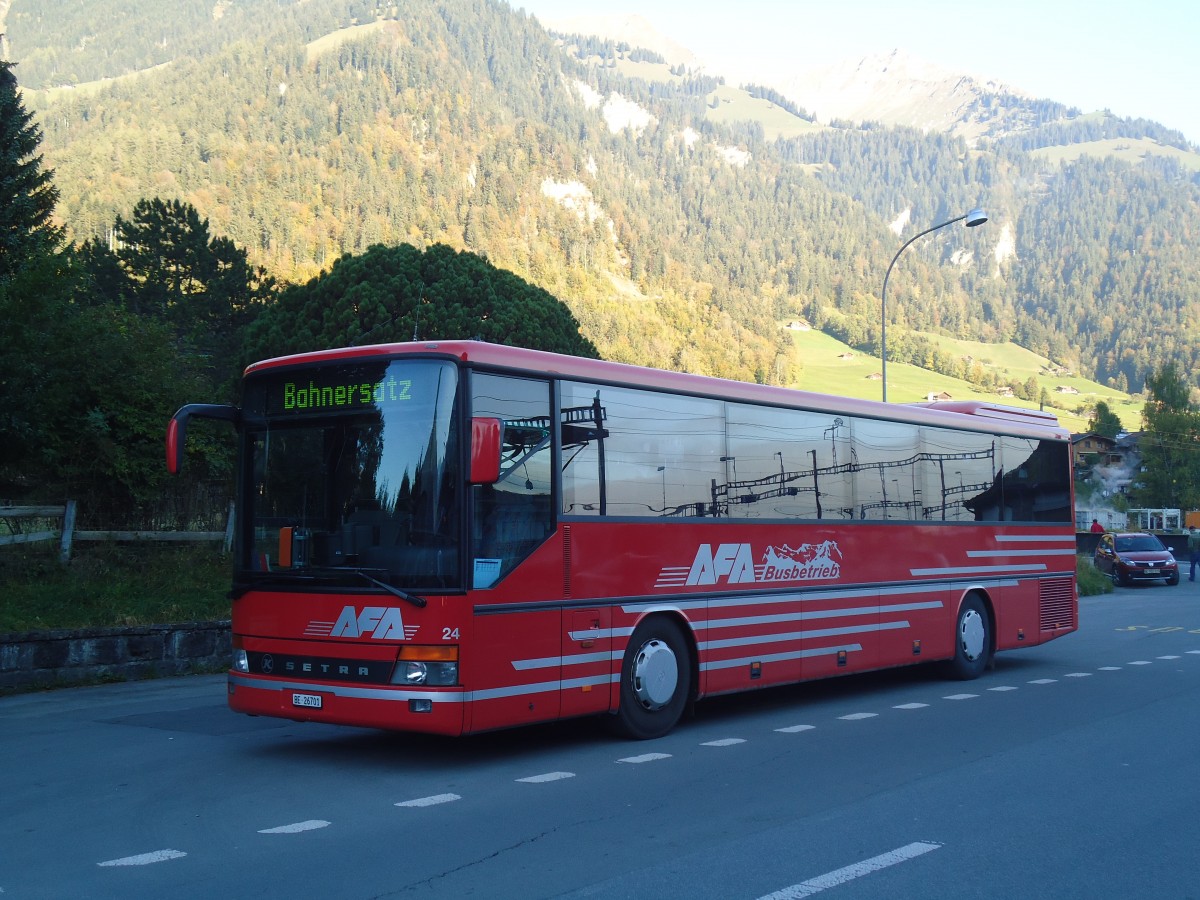 (136'593) - AFA Adelboden - Nr. 24/BE 26'701 - Setra (ex Nr. 11) am 15. Oktober 2011 beim Bahnhof Frutigen