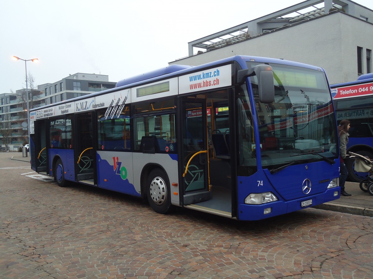 (136'922) - VZO Grningen - Nr. 74/ZH 158'874 - Mercedes am 24. November 2011 beim Bahnhof Wetzikon