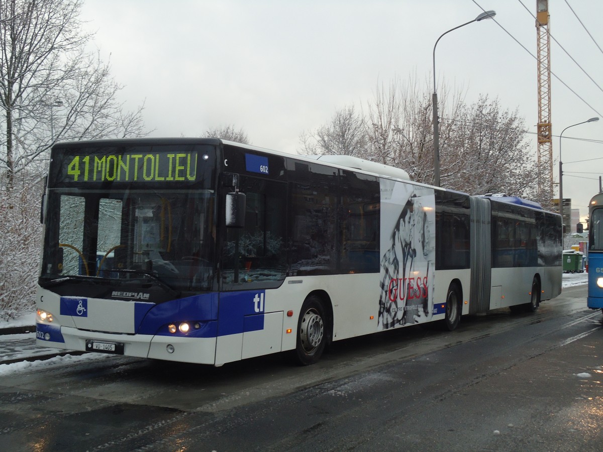 (137'293) - TL Lausanne - Nr. 602/VD 1405 - Neoplan am 18. Dezember 2011 in Lausanne, Praz-Schaud