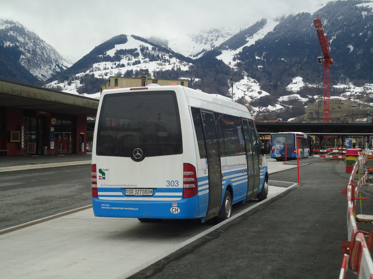 (137'956) - BSW Sargans - Nr. 303/SG 327'080 - Mercedes am 5. Mrz 2012 beim Bahnhof Sargans