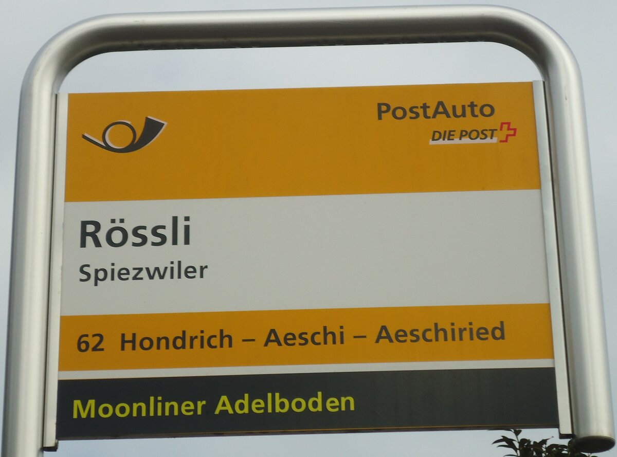 (138'424) - PostAuto-Haltestellenschild - Spiezwiler, Rssli - am 6. April 2012