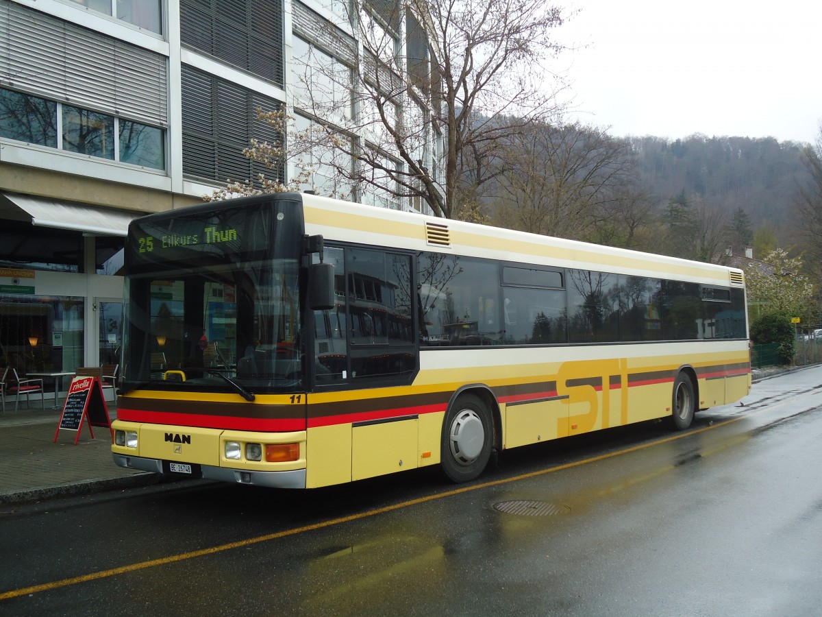 (138'527) - STI Thun - Nr. 11/BE 26'748 - MAN (ex TSG Blumenstein Nr. 2) am 15. April 2012 bei der Schifflndte Thun