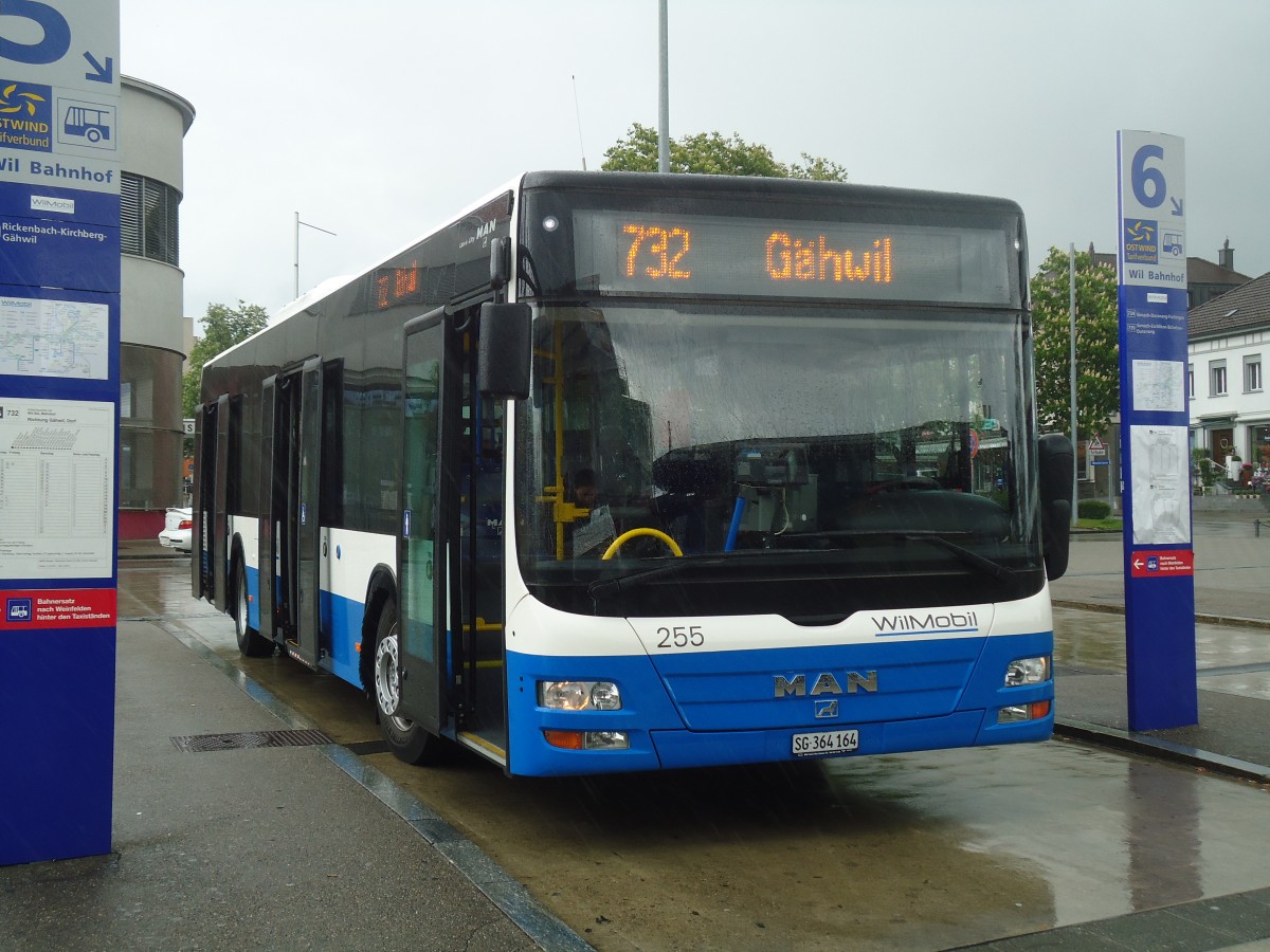 (138'815) - WilMobil, Wil - Nr. 255/SG 364'164 - MAN am 16. Mai 2012 beim Bahnhof Wil