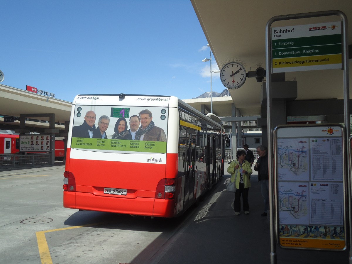 (138'925) - SBC Chur - Nr. 9/GR 97'509 - MAN am 17. Mrz 2012 beim Bahnhof Chur