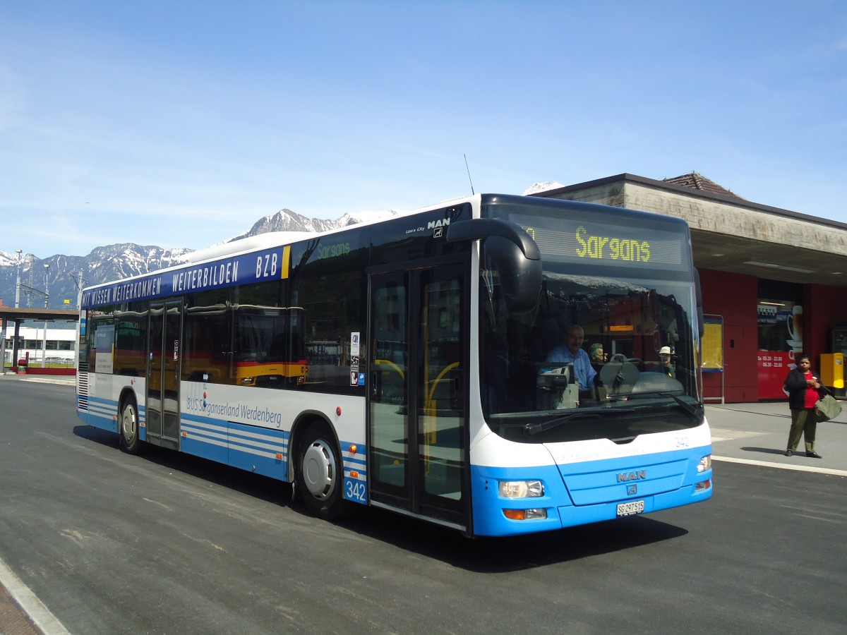 (138'949) - BSW Sargans - Nr. 342/SG 297'515 - MAN am 17. Mai 2012 beim Bahnhof Sargans