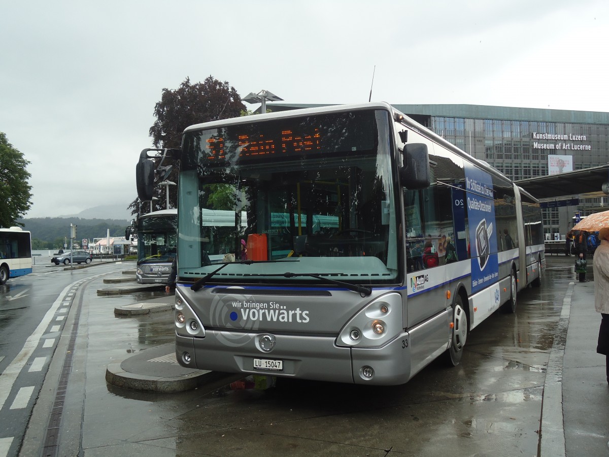 (139'361) - AAGR Rothenburg - Nr. 33/LU 15'047 - Irisbus am 11. Juni 2012 beim Bahnhof Luzern