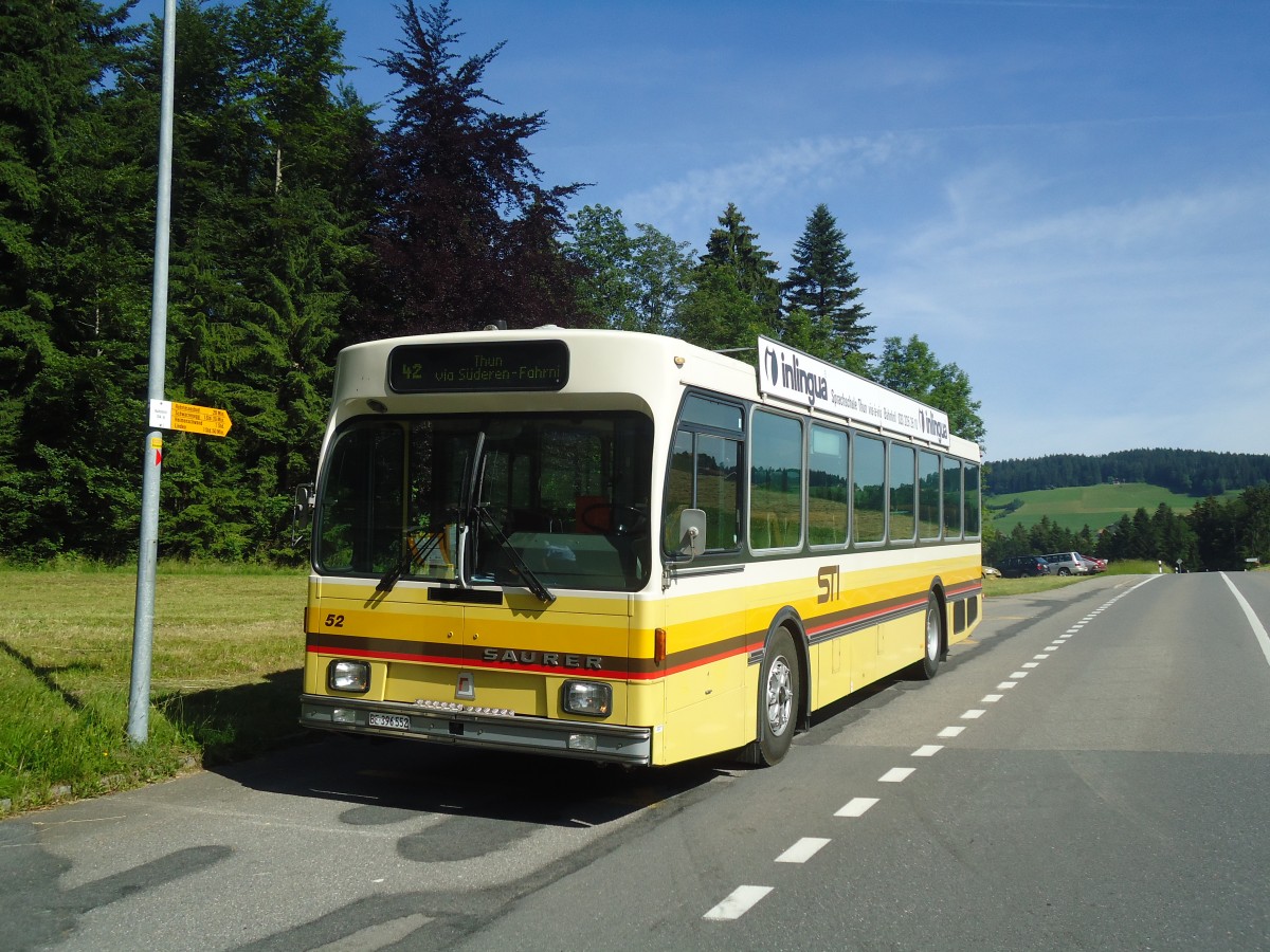 (139'982) - STI Thun - Nr. 52/BE 396'552 - Saurer/R&J am 24. Juni 2012 in Heimenschwand, Kuhstelle