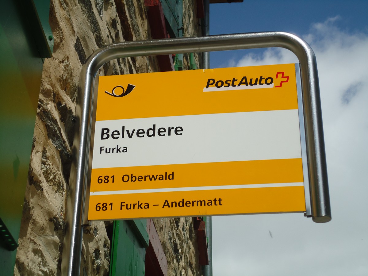 (140'265) - PostAuto-Haltestelle - Furka, Belvedere - am 1. Juli 2012
