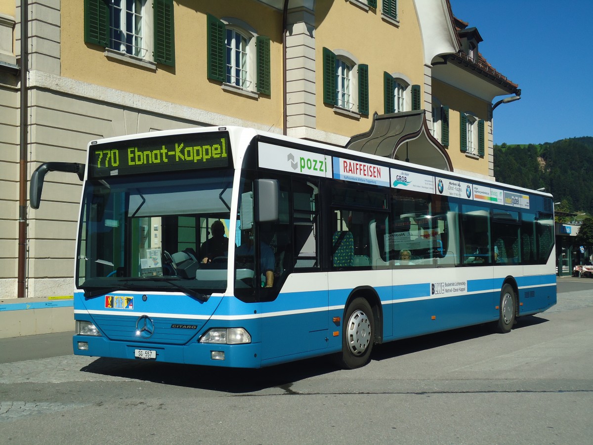 (141'148) - BLWE Wattwil - Nr. 3/SG 557 - Mercedes am 18. August 2012 beim Bahnhof Wattwil