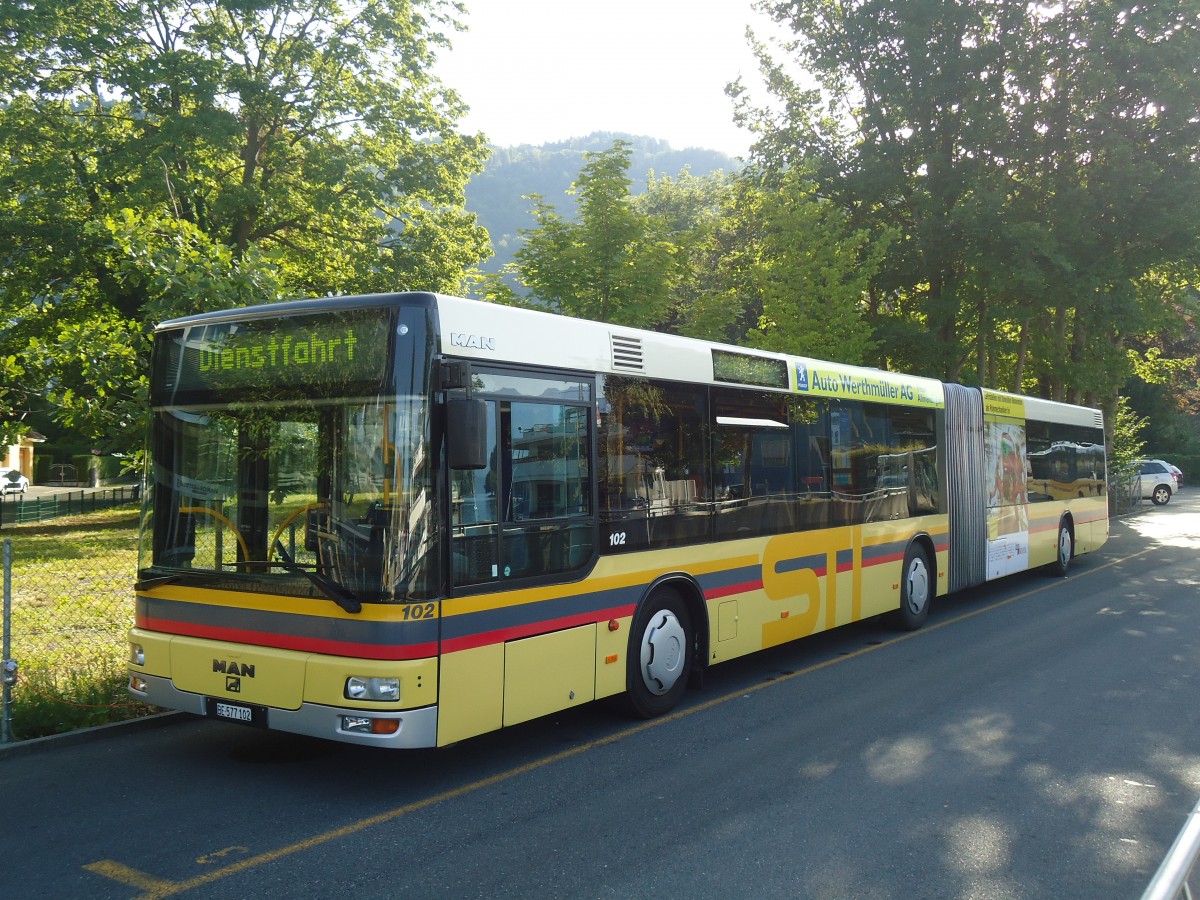 (141'225) - STI Thun - Nr. 102/BE 577'102 - MAN am 19. August 2012 bei der Schifflndte Thun