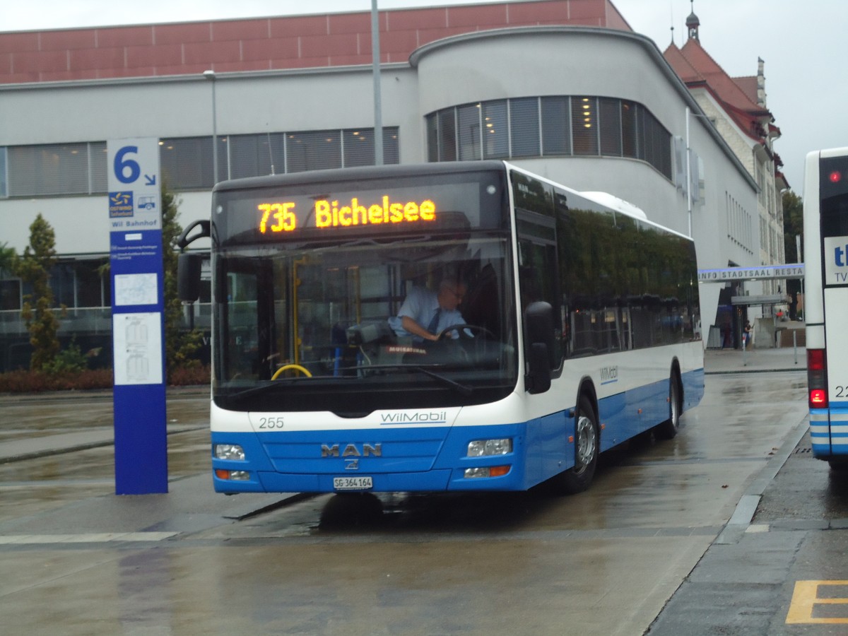 (141'475) - WilMobil, Wil - Nr. 255/SG 364'164 - MAN am 12. September 2012 beim Bahnhof Wil