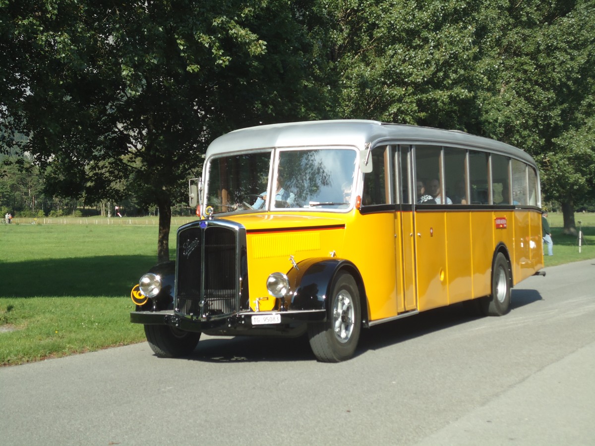 (141'643) - Oldtimer Club Saurer - TG 95'083 - Saurer/Hess (ex Cars Alpin Neff, Arbon Nr. 20; ex P 24'533; ex P 1377) am 15. September 2012 in Chur, Waffenplatz