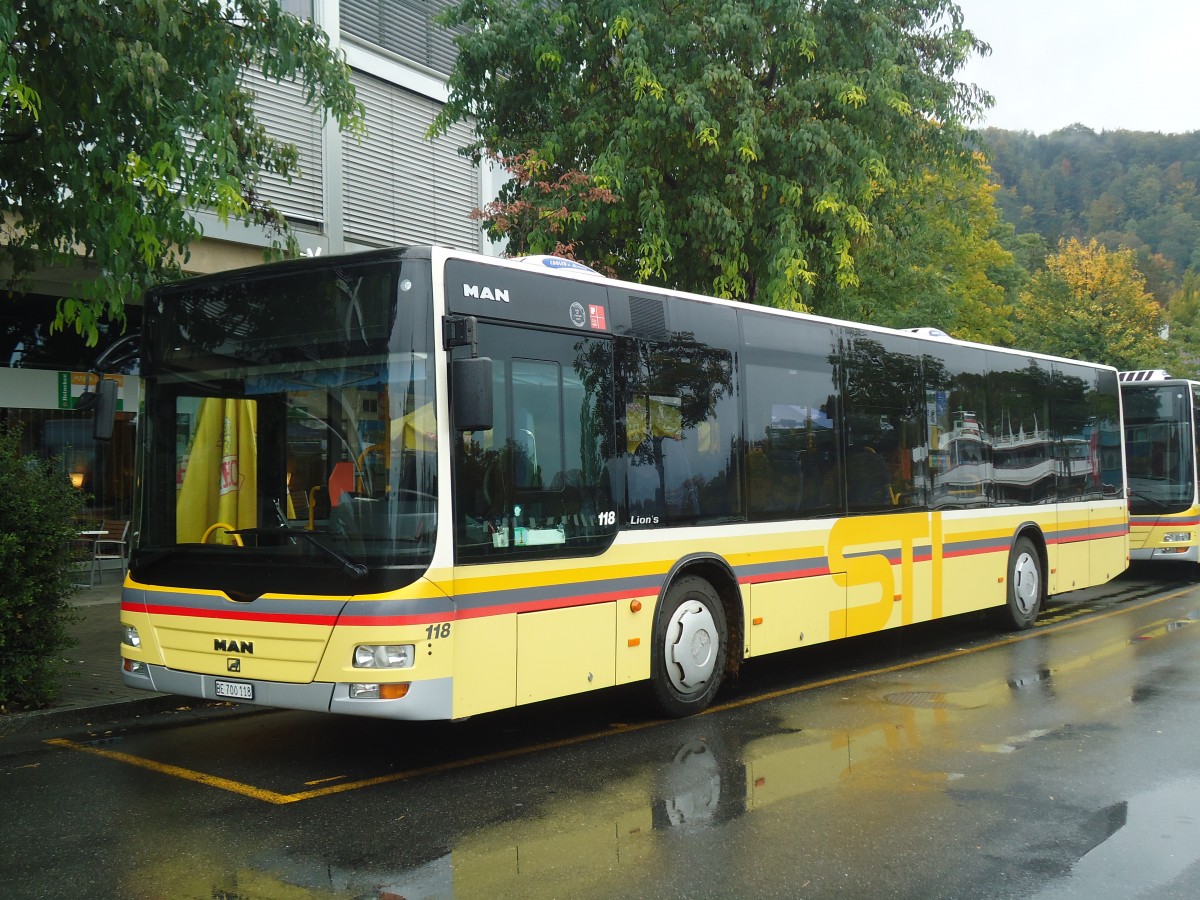 (141'908) - STI Thun - Nr. 118/BE 700'118 - MAN am 15. Oktober 2012 bei der Schifflndte Thun