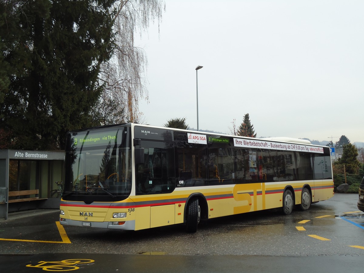 (142'279) - STI Thun - Nr. 138/BE 801'138 - MAN am 26. November 2012 in Steffisburg, Alte Bernstrasse