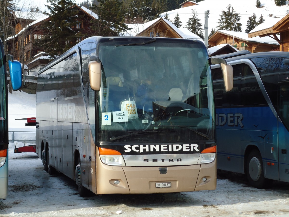 (143'082) - Schneider, Langendorf - SO 20'457 - Setra am 20. Januar 2013 beim Bahnhof Saanenmser