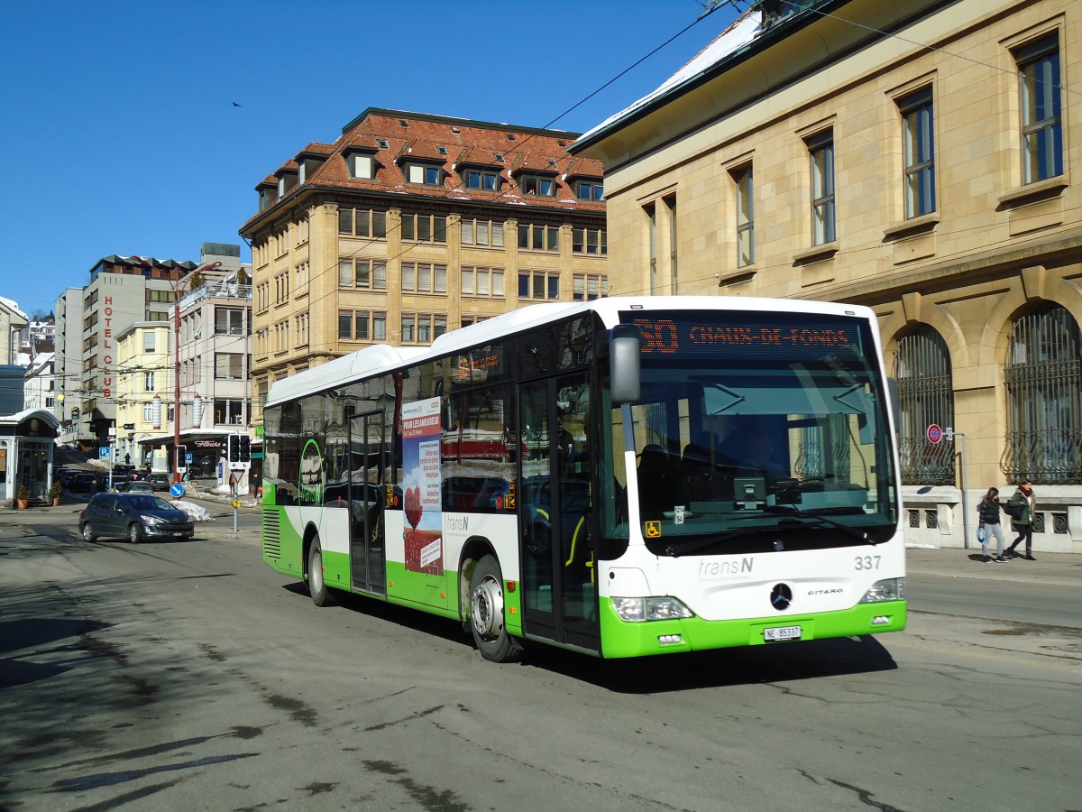 (143'246) - transN, La Chaux-de-Fonds - Nr. 337/NE 85'337 - Mercedes am 19. Februar 2013 beim Bahnhof La Chaux-de-Fonds