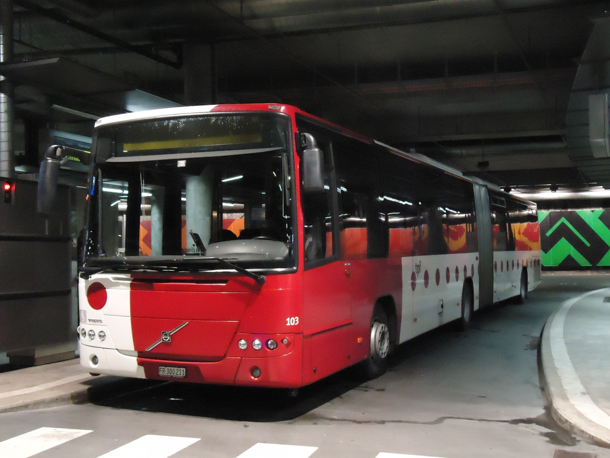 (143'826) - TPF Fribourg - Nr. 103/FR 300'211 - Volvo am 27. April 2013 in Fribourg, Busbahnhof