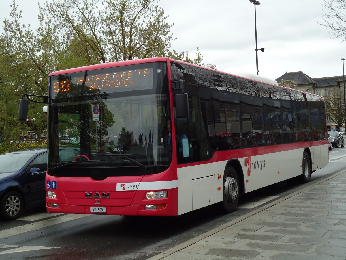 (143'837) - TRAVYS Yverdon - VD 599 - MAN am 27. April 2013 beim Bahnhof Yverdon