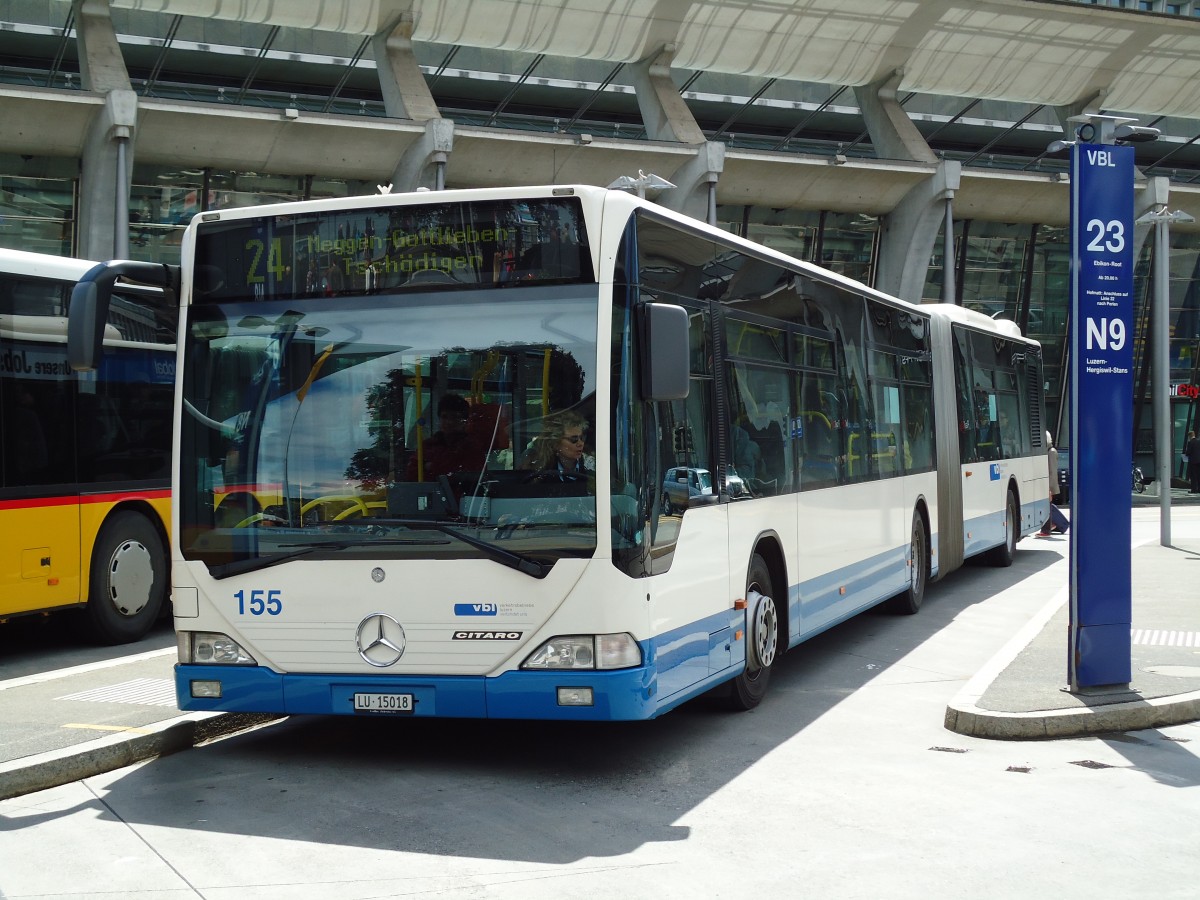 (144'354) - VBL Luzern - Nr. 155/LU 15'018 - Mercedes am 19. Mai 2013 beim Bahnhof Luzern