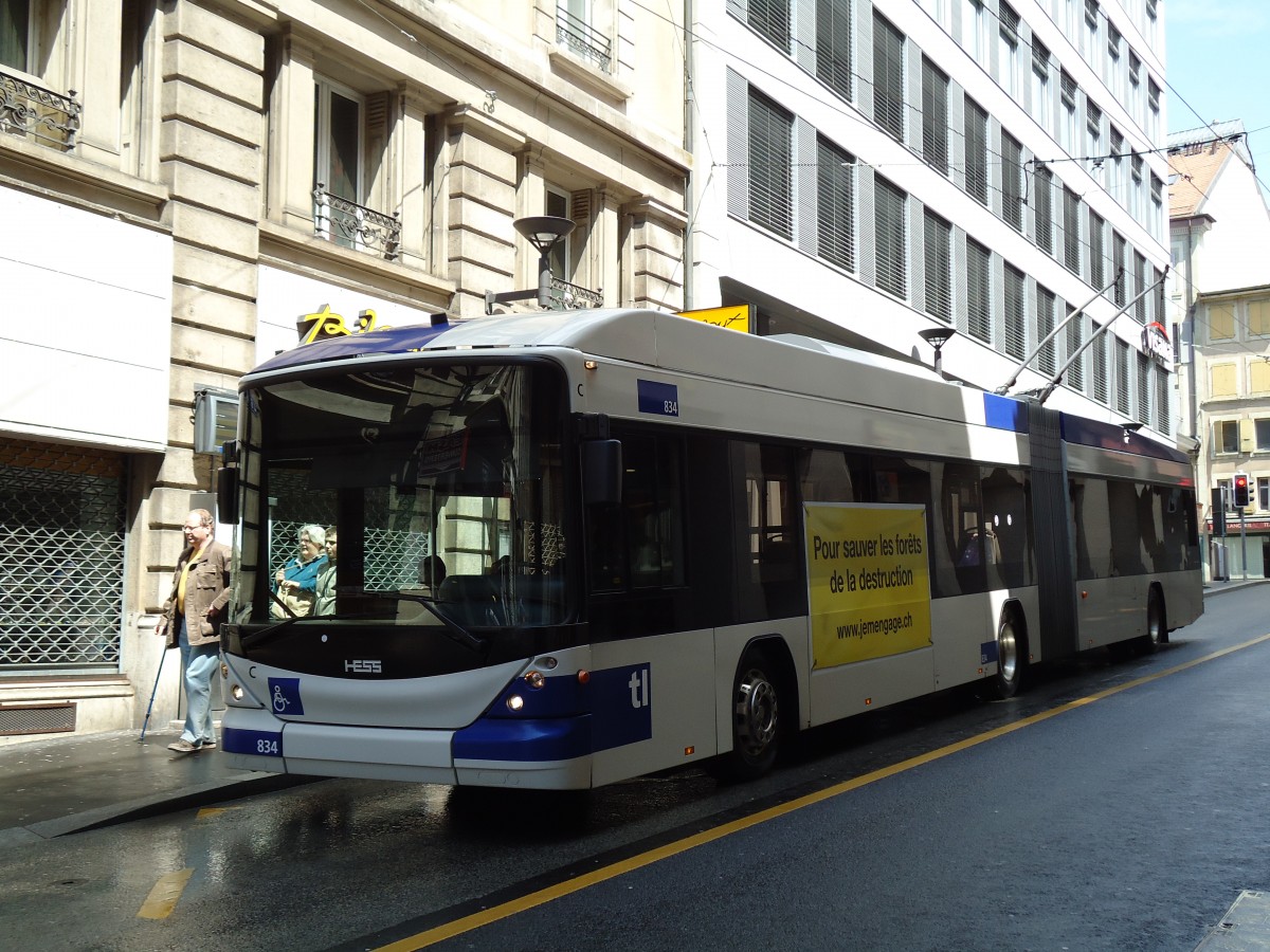 (144'590) - TL Lausanne - Nr. 834 - Hess/Hess Gelenktrolleybus am 26. Mai 2013 in Lausanne, Bel-Air