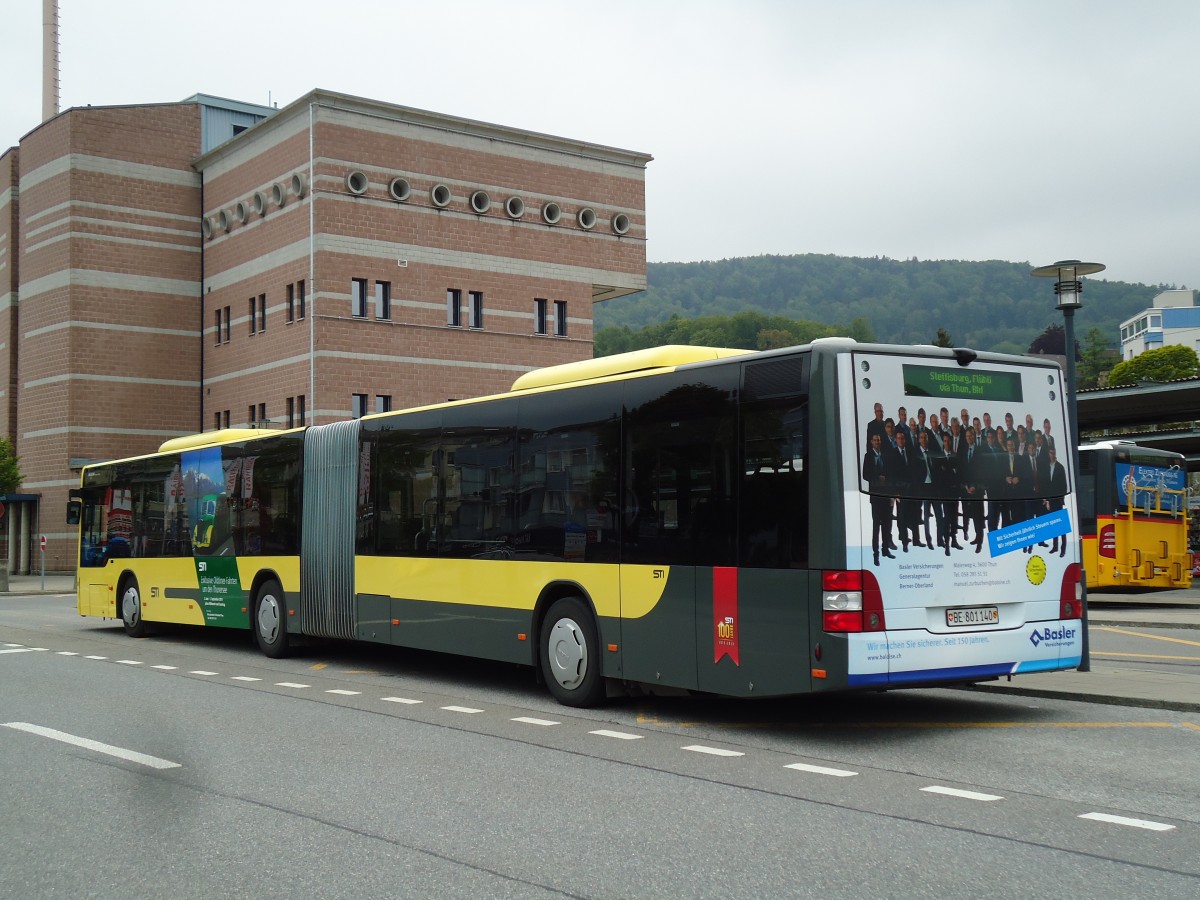 (144'789) - STI Thun - Nr. 140/BE 801'140 - MAN am 2. Juni 2013 beim Bahnhof Spiez